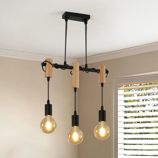 Suspension 4 Spots Design Retro Industriel Vintage Métal Noir Mat Pour