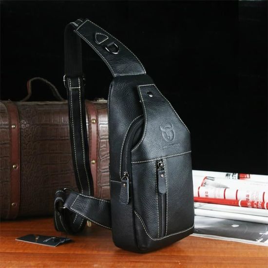 Sac Bandoulière En Cuir Véritable Pour Homme - Style Rétro Marron - Taille Moyenne