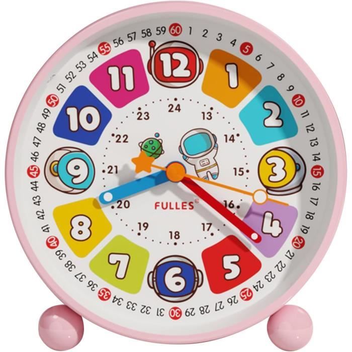 Réveil Enfant Analogique Silencieux – Sans Tic-tac, Avec Veilleuse – Rose, Design éducatif Pour Apprendre L’heure – Fonctionne Sur Pile