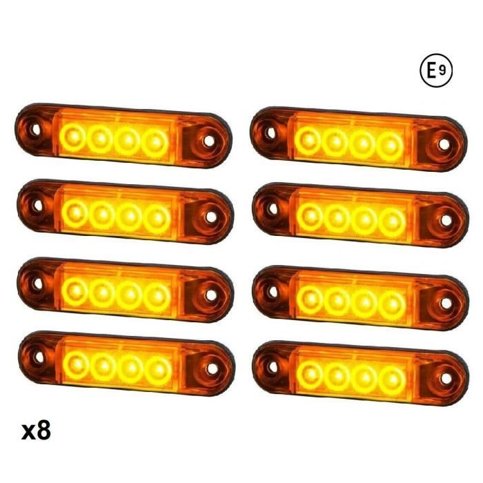 8pcs 4 LED Feux D'Encombrement Orange Montage Encastre 12/24V E9 Remorque VTT
