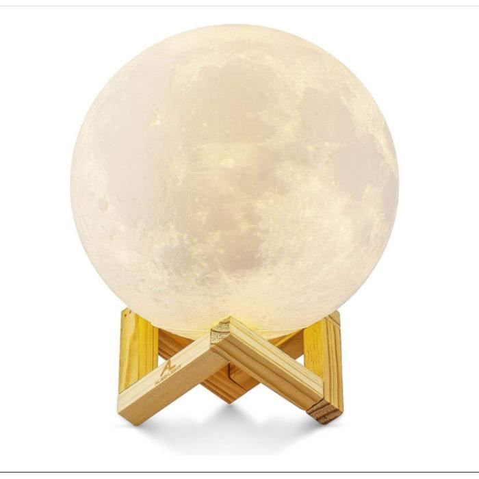 Lune 3D Veilleuse LED Lampe Luna Tactile 3 Couleurs, 15cm/5,9inch Diamètre, USB Rechargeable Veilleuse Lune pour Chambre Salon Café