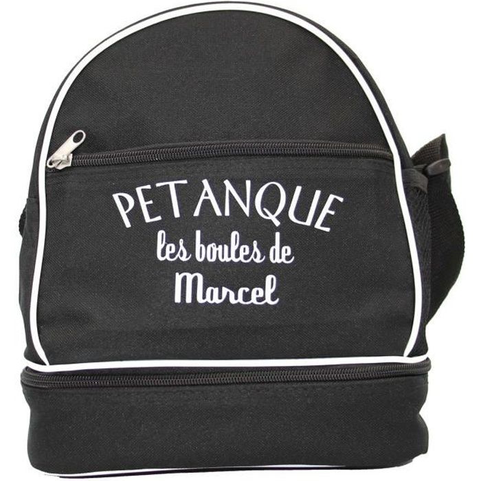 Sac bandoulière pour 3 boules de pétanques personnalisé avec votre prénom - noir