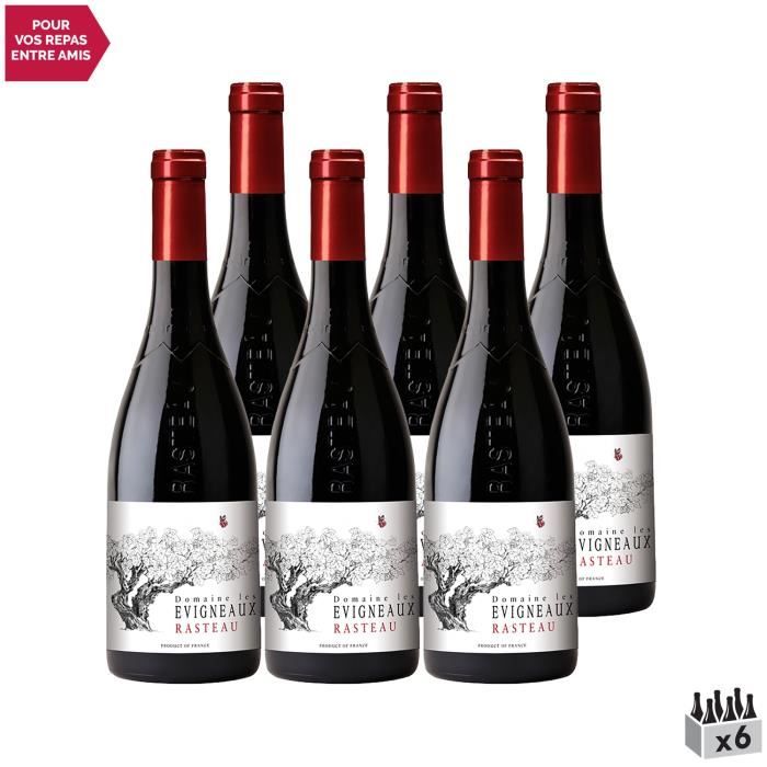Rasteau Rouge 2018 - Lot de 6x75cl - Domaine Les Evigneaux - Vin AOC Rouge de la Vallée du Rhône - Cépages Grenache, Syrah, Mourvèdr