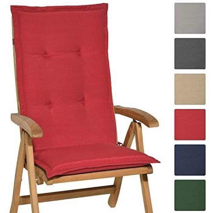 Beautissu Coussin de Chaise Longue Loft HL 120x50x6cm Rouge - Fauteuil Jardin Extérieur - Dossier Haut ( chaise non incluse )