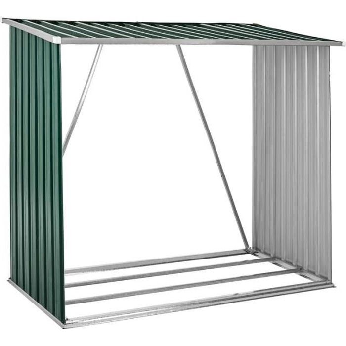 Abri pour bois de chauffage Étagère de stockage Abri en métal vert ESTEXO