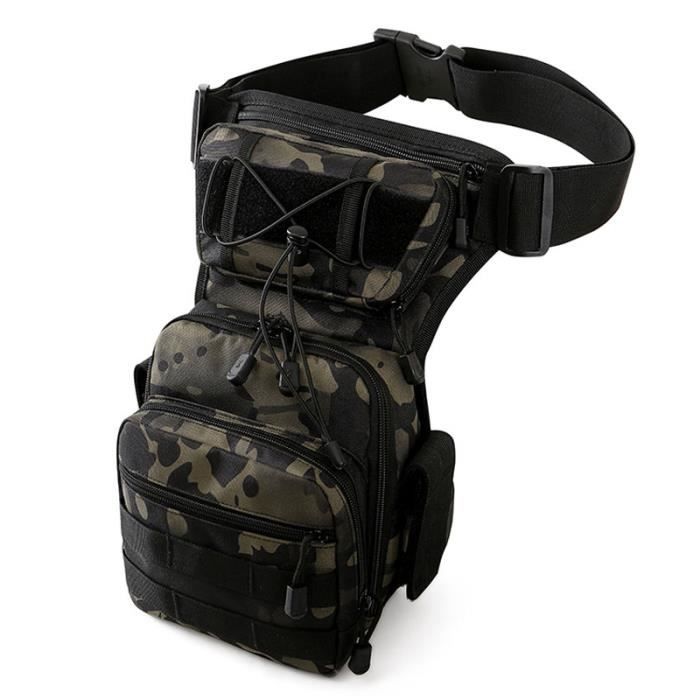 Black Camo -Sac de jambe pour hommes, ceinture utilitaire, tactique militaire, randonnée, hanche, moto, Sport en plein air, poitrine