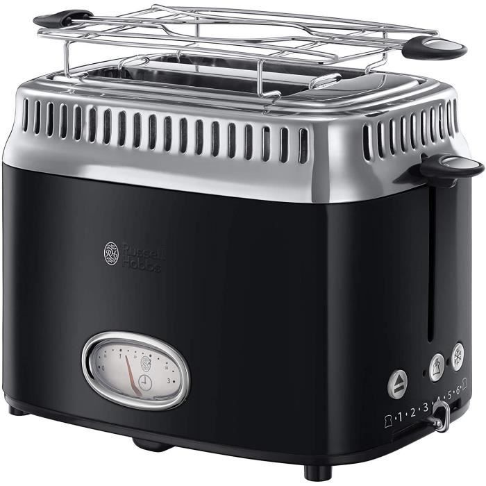 Russell Hobbs 21681-56 Toaster Grille-Pain Retro, 3 Fonctions, Température Ajustable, Réchauffe Viennoiserie, Design Vintage - Noir