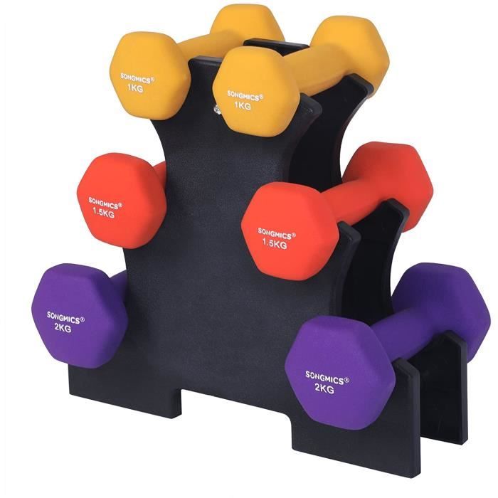 SONGMICS Haltère 1 Paire, Salle de Sport , Musculation, Entraînement Revêtement en Vinyle antiglisse, 2 x 1,0 kg + 2 x 1,5 kg + 2 x