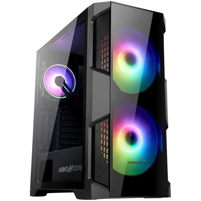 ABKONCORE BOITIER PC H500G Sync Helios - Moyen Tour -éclairage RGB - Noir - Verre trempé - Format ATX (ABKO-HELIOS-500G-SYNC-200F)