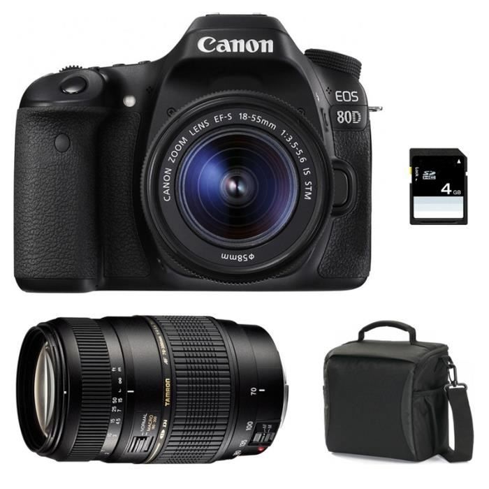 CANON EOS 80D + Objectif EF-S 18-55 mm f/3.5-5.6 IS STM + TAMRON AF 70-300 f/4-5.6 Di + Sac + Carte SD 4Go