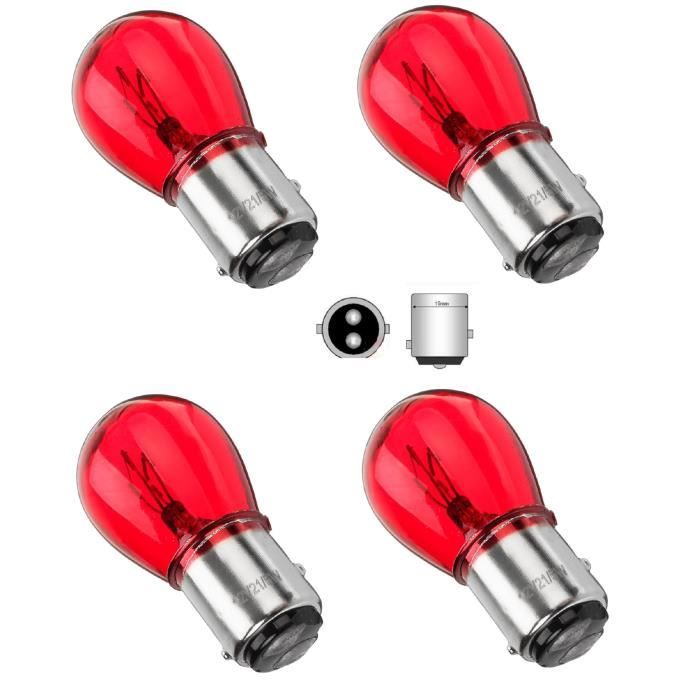 4x AMPOULE 12V 21/5W BAY15D ROUGE DOUBLE FILAMENT FEU STOP ARRIÈRE POSITION AUTO MOTO SCOOTER VOITURE