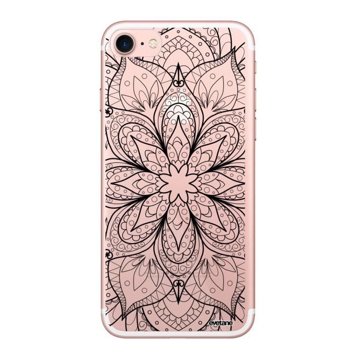 Coque iPhone 7 iPhone 8 rigide transparente Mandala noir Ecriture Tendance et Design Evetane