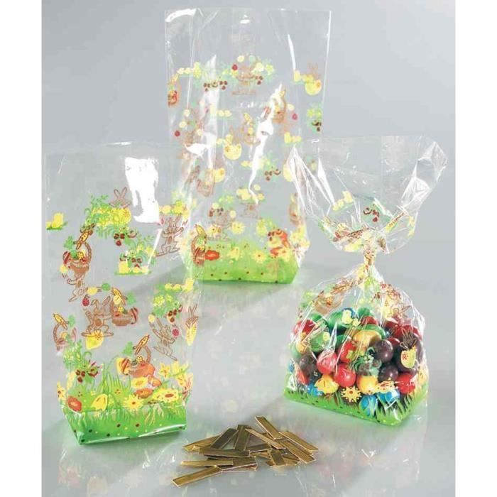 Lot de 10 Sachets Cellophane Imprimés Pâques 115x190 mm