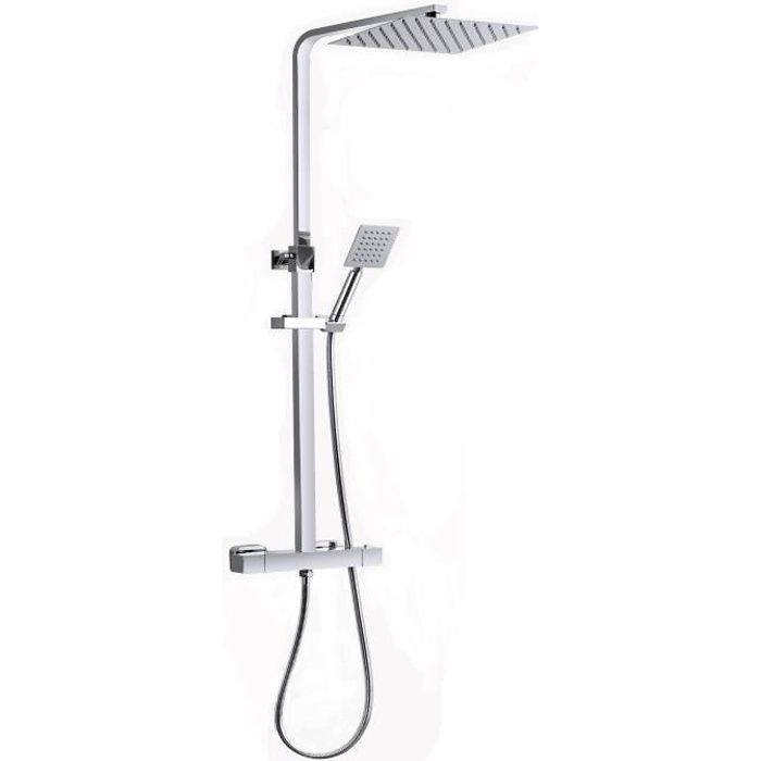 Colonne De Douche Thermostatique Carré De Pluie-Réglable En Hauteur Salle De Bain Finition Chrome-Garantie 5 Ans Professionnel