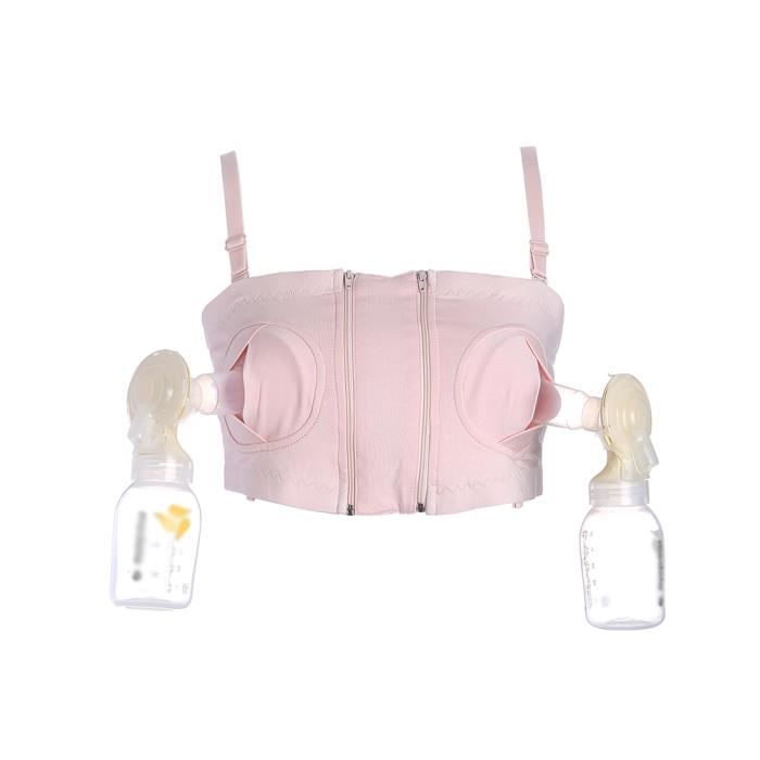Femme Tire Lait Mains Libres Maternité Breast pump Gorge D'Allaitement Coton Confort Soutien-gorge Rose