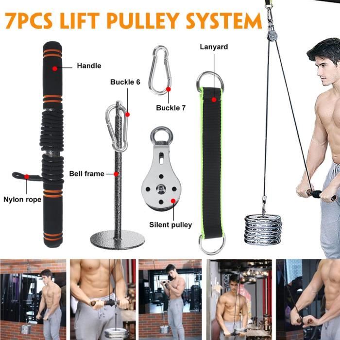 7Pcs Fitness Poulie Système de câble DIY Chargement Broche de Levage Triceps Machine Corde entraînement Longueur réglable Home Gym