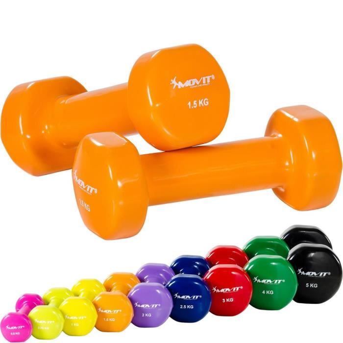 MOVIT Set de 2 haltères en vinyle orange 3 kg (2 x 1,5 kg)