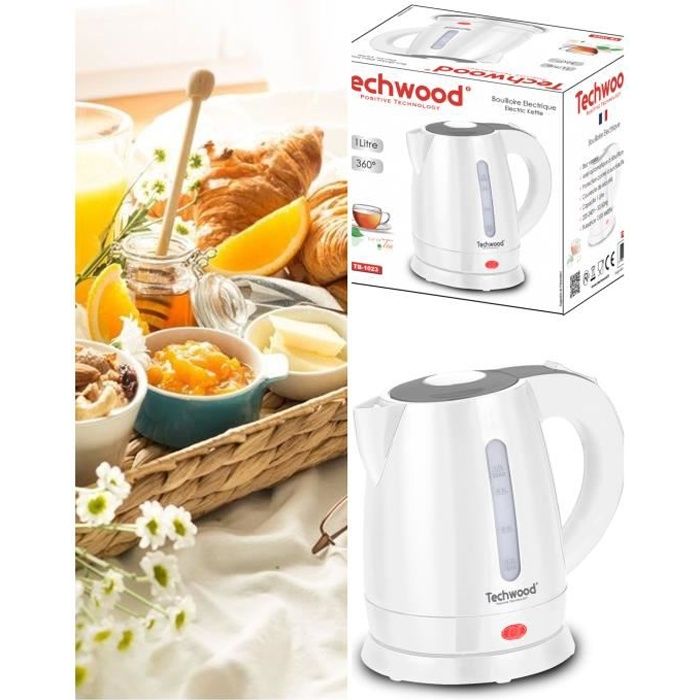 BOUILLOIRE SANS FIL 1600 WATT 1L - BLANC Couvercle de sécurité Arrêt automatique à ébullition