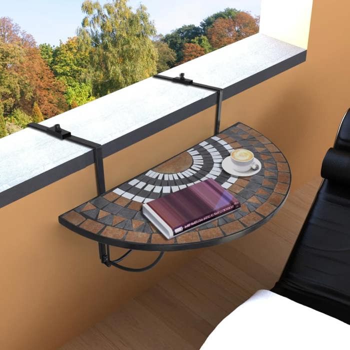 vidaXL Table suspendue de balcon Terre cuite et blanc Mosaïque