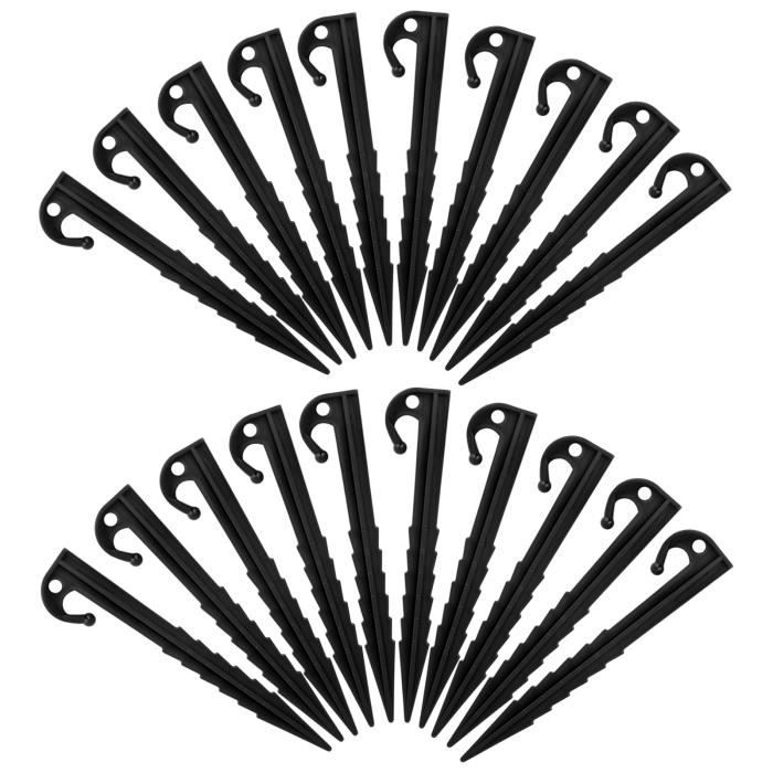 Lot de 20 Sardines tente, piquets de fixation, piquets de tente pour camping,auvents de camping,jardin (Noir)