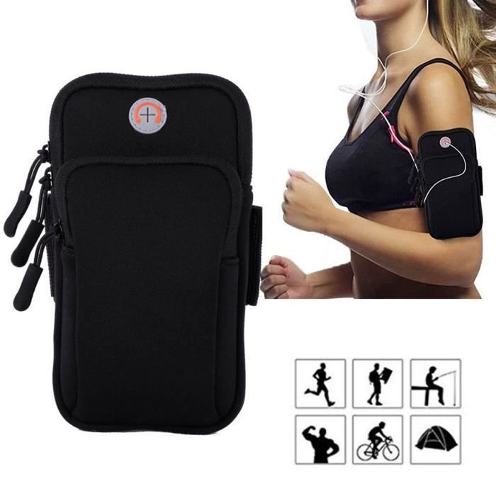 Fitness Brassard de Sport Pour Universel Téléphone Portable Bras Sports avec Pochette, Pour Wiko View 2, View2 Pro, View2 Go- Noir