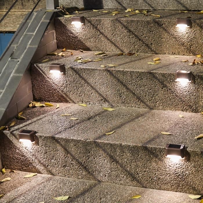brown case white-1pcs -1-4-8-16 pièces LED Lampe Solaire Chemin D'escalier Applique murale Étanche Extérieure Jardin Paysage Étape P