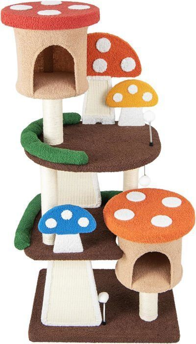 Comparer les prix de GOPLUS Arbre à Chat, Forme Champignon, avec Poteau en Sisal Enveloppant, Planche à Griffer, Balle à Ressort, Condo, Plateform,146cm
