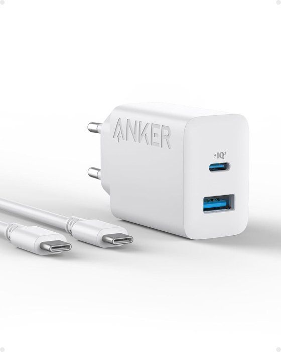 Chargeur USB C 20W - ANKER - Chargeur iPhone et iPad - Recharge Rapide - 2 Ports - Blanc