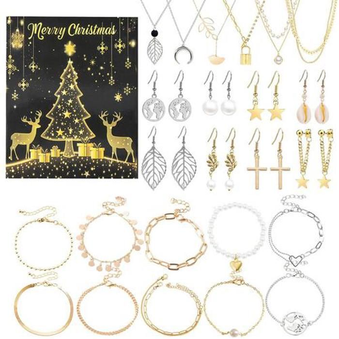 Calendrier de l'Avent de Noël pour Fille et Femme, Bracelet, Collier Calendrier de l'Avent de Noël pour Fille et Femme, Bracelet, Collier
