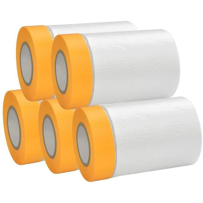 5 Rouleaux Ruban Adhésif De Masquage Avec Bâche Plastique 55cm X 20M - Film De Protection Imperméable Pour Peinture, Meubles Et Bricolage
