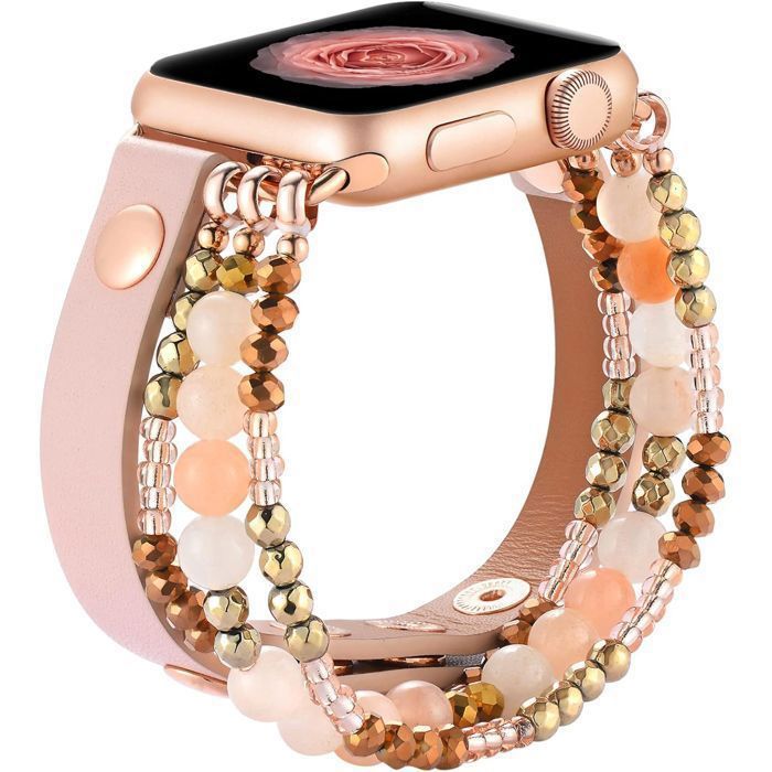 Stravo Bracelet montre perles bohème élastique Apple Watch 40/41/42mm Series 4-12 SE 1-3 – Femme – Rose