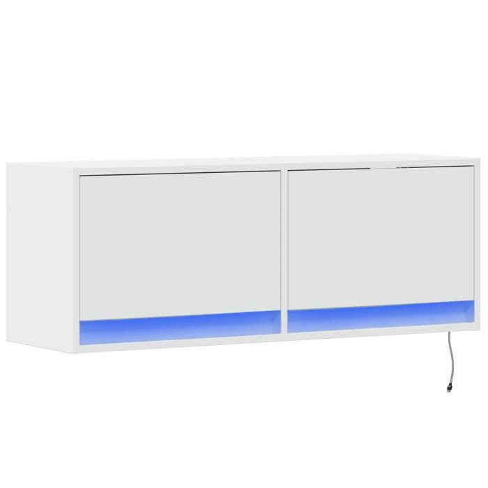 Meuble TV mural - mango - avec éclairage LED - blanc - 100x31x35 cm M4118