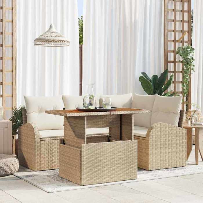 vidaXL Ensemble de canapé de jardin avec coussin 5 pcs beige et crème 3349581
