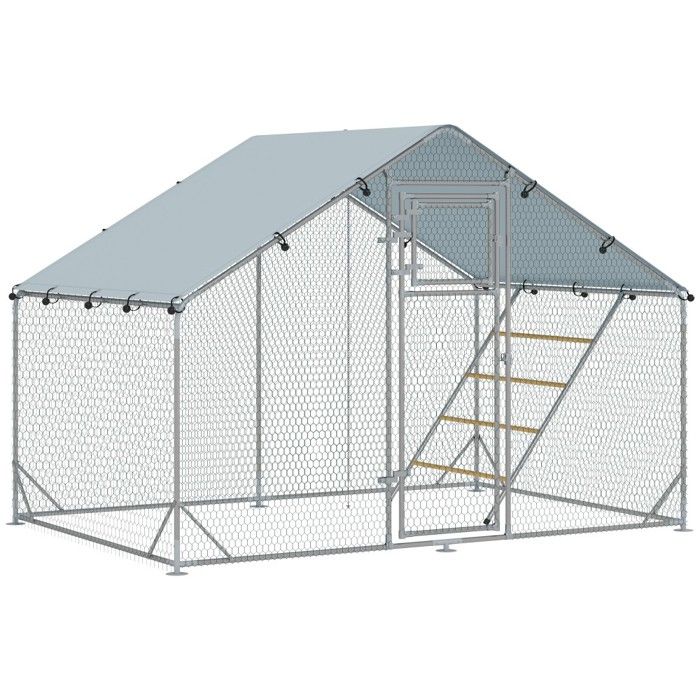 Comparer les prix de Poulailler Acier 300x200x195cm Argenté Anti-uv + Porte&mangeoire&perchoir - Enclos 6-8 Poules&petits Animaux