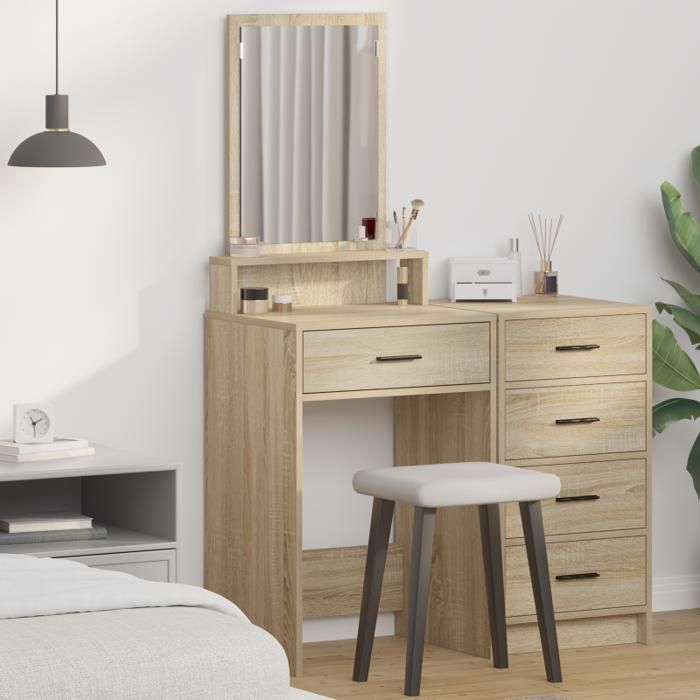 Coiffeuse - Chêne Sonoma - 50x41x140 cm - 1 tiroir - Miroir inclus - Style contemporain