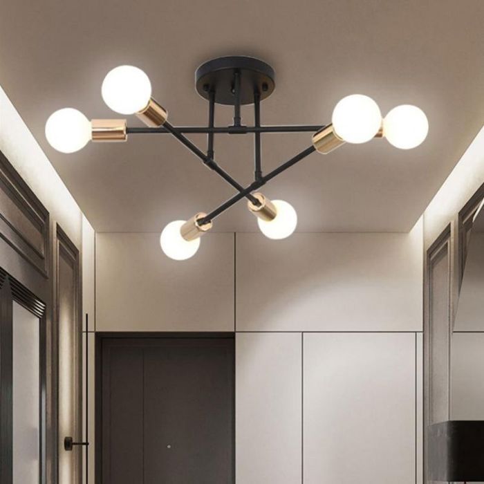 Plafonnier - SMOTOP - 6 lampes E27 - Métal noir/cuivre - Vintage industriel