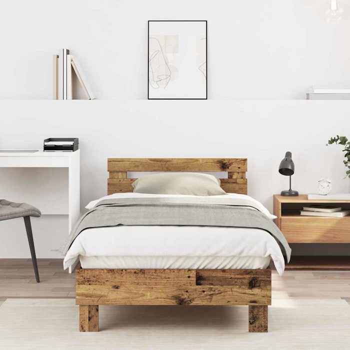 CHIC Lit adulte1 place - 90x200 cm Structure/Cadre de lit Bois Ancien 90 x 200 cm Bois dingénierie #Sara79212