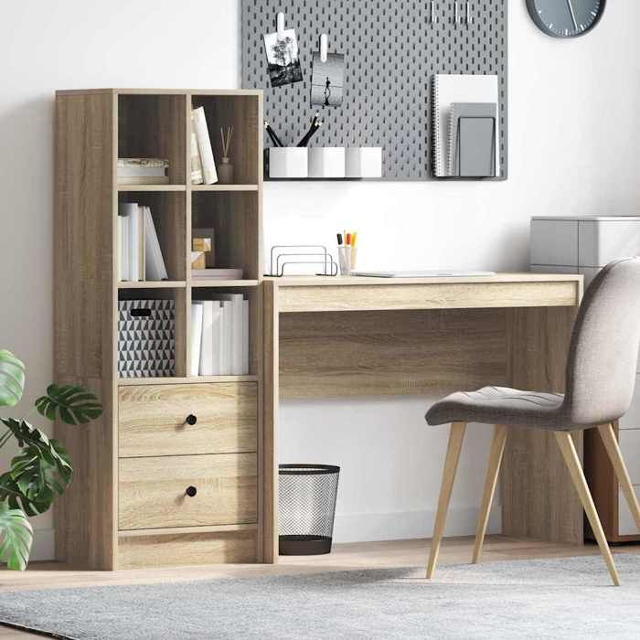 Bureau avec rangement - vidaXL - Chêne Sonoma - 100x40x76 cm - 6 étagères - Tiroir