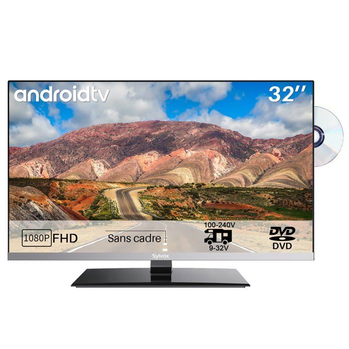 LCD TV - SYLVOX - 32 (81 cm) - Android 11 Smart TV (Google Play) - 1080p DVD intégré 12V (9–32V)