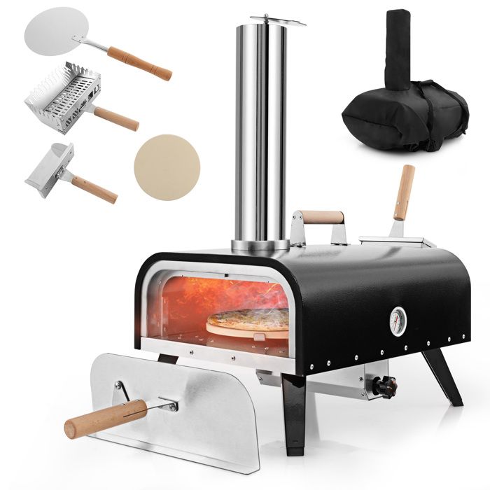 GYMAX Four à Pizza Extérieur à Bois/Pellets Température 350℃-400℃ Thermomètre
