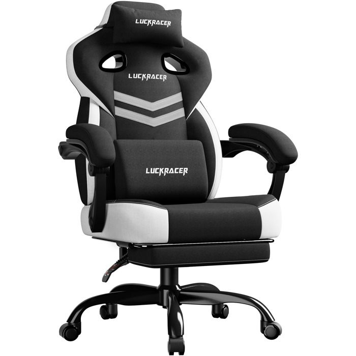 LUCKRACER Chaise de gaming chaise de bureau avec accoudoirs intégrés coussin en mousse à mémoire de forme repose piedsNoir