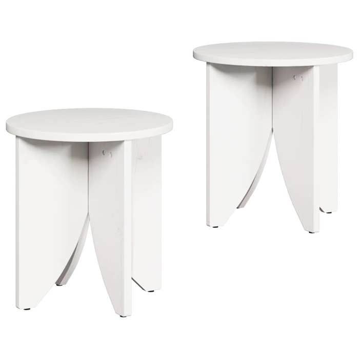 Table basse ronde - GKO - Lot de 2 pièces - Blanc - 41 5x41 5x44 cm - 36x36x39 cm - Bois de pin massif - Usage intérieur