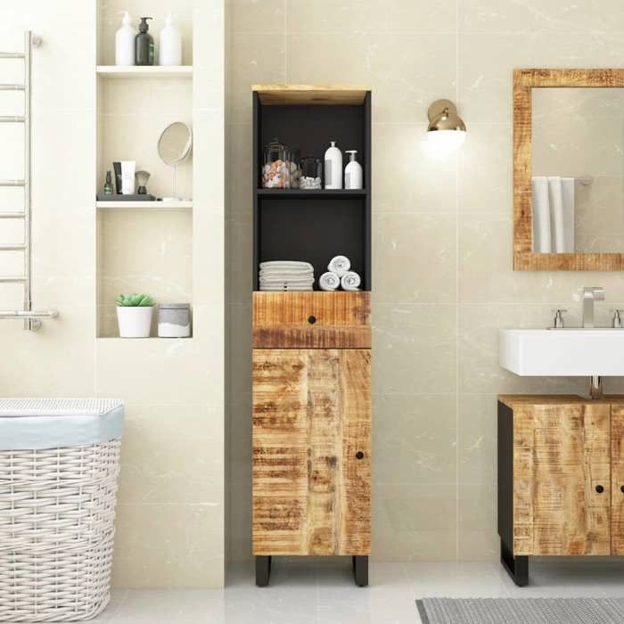 SALE 2026 Meuble de lavabo de salle de bain Brun - Armoire de salle de bain 38x33x160cm - bois massif de manguier PRO771439040