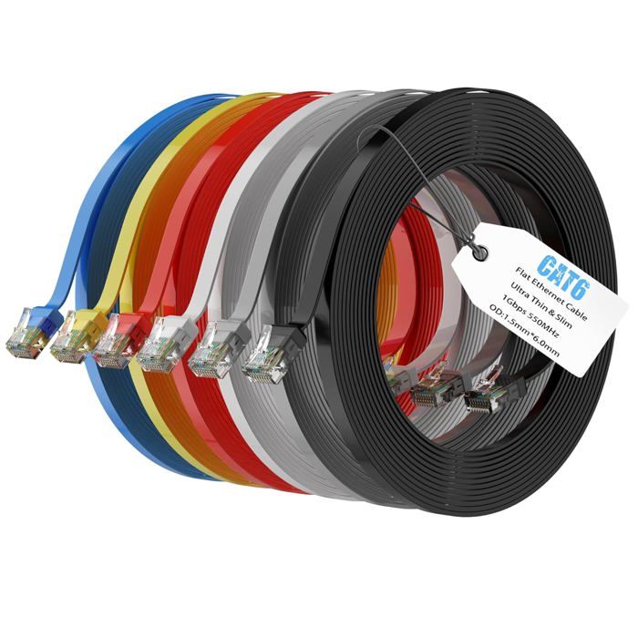 Câble Ethernet Cat6 plat KAL-2 m,6 pièces,RJ45,multicolore,LAN gigabit ...