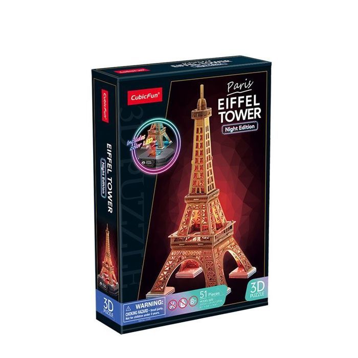 Jeu dassemblage - CUBIC FUN - GXP-882586 - Puzzle 3D Tour Eiffel (version nuit) - 51 pièces - À partir de 8 ans