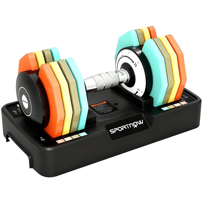 Haltère réglable SPORTNOW - 5-25 kg - avec base de rangement 5 niveaux de poids poignée antidérapante disques dhaltères octogones