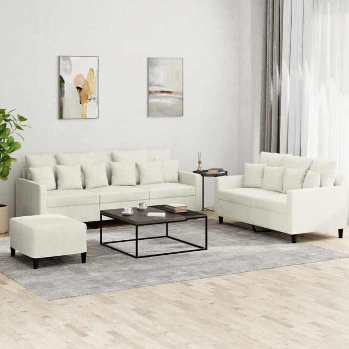 Ensemble de canapés en velours - vidaXL - Crème - 3 pièces - Velours doux - Canapé 2 places: 138x77x80 cm