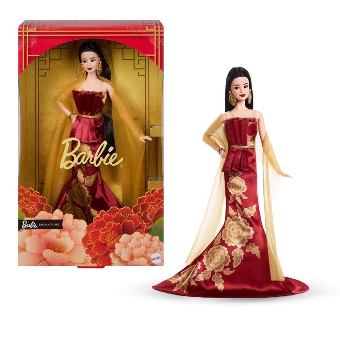 Poupée Barbie Signature Nouvel An Chinois JJX83 – Robe Rouge à Imprimé Pivoine - vue 3