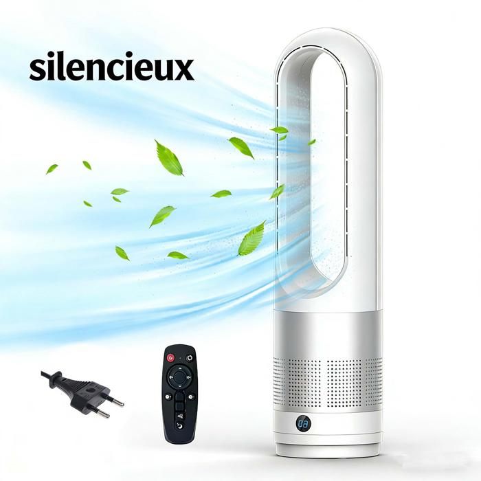 Ventilateur sans pales tour silencieux 80° - minuterie 8H - télécommande – 18 pouces – Économe et design moderne