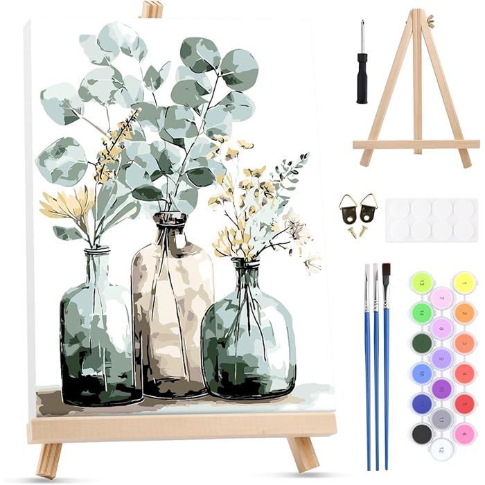 MXJSUA - Peinture Par Numéros Chat Noir Lotus 20x30 Cm - Kit Complet Avec Toile, Pinceaux, Peintures Et Cadre - Loisir Créatif